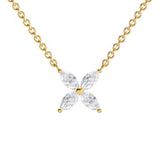 Yellow Gold Marquise Cut Diamond Solitaire Pendant With Shared Prong Setting.